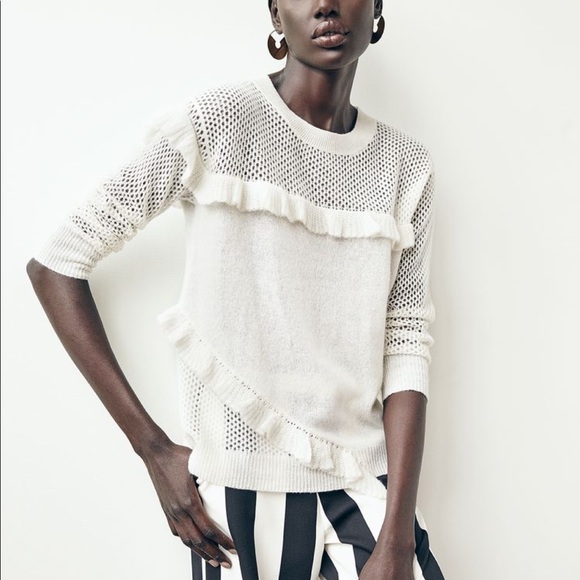White + Warren Sweaters - White + Warren Cashmere Ruffle Sweater Size Large